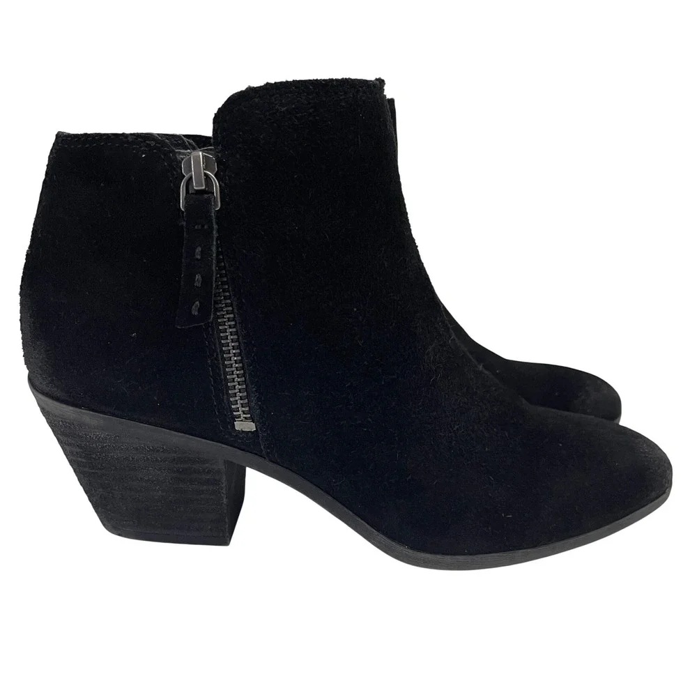 Frye & Co Judy Ankle Boots Womens 8 Black Suede Side Zip Block Heel Bootie Shoes